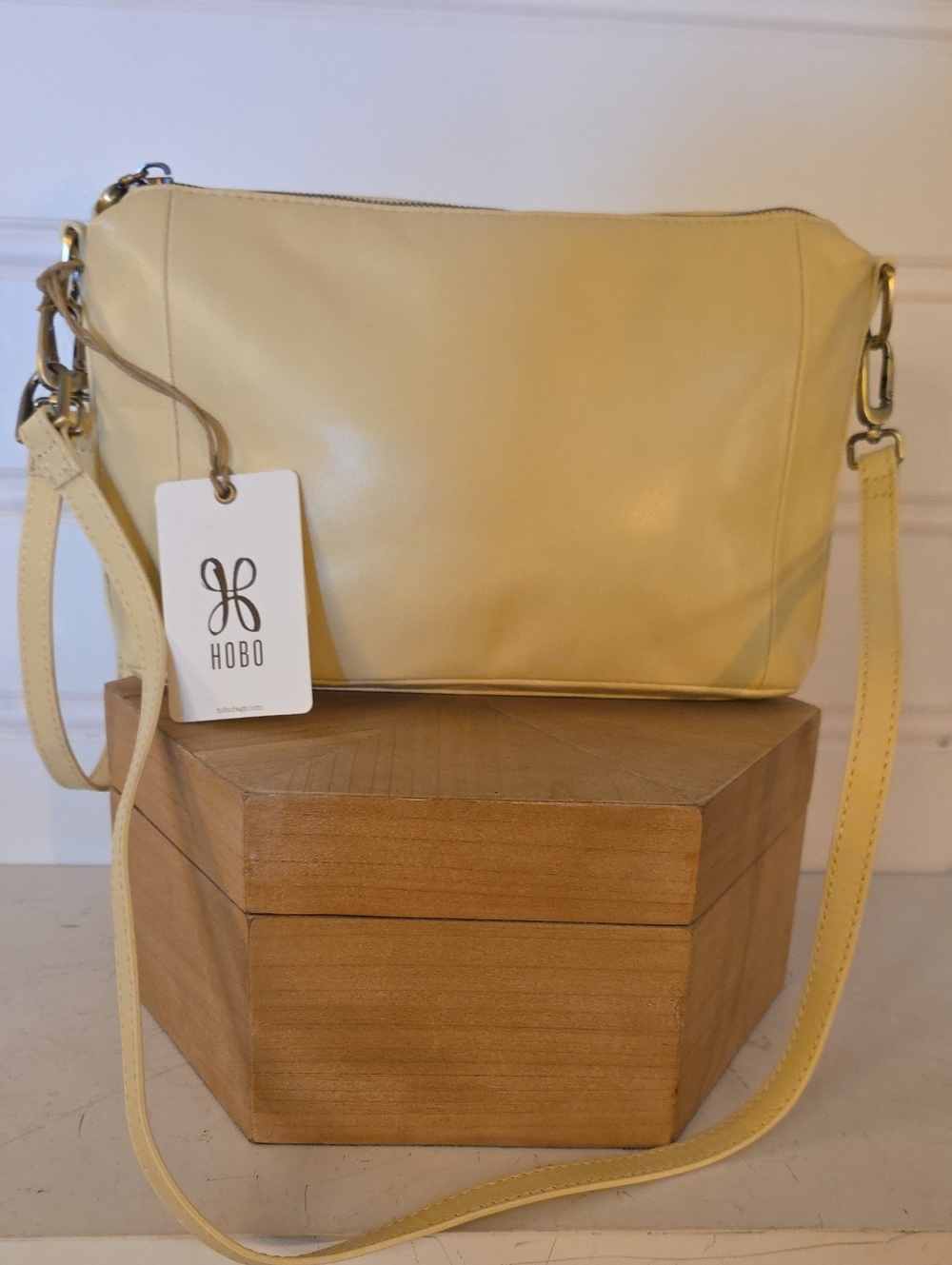 HOBO Pale Yellow Leather Crossbody with Adjustable Strap